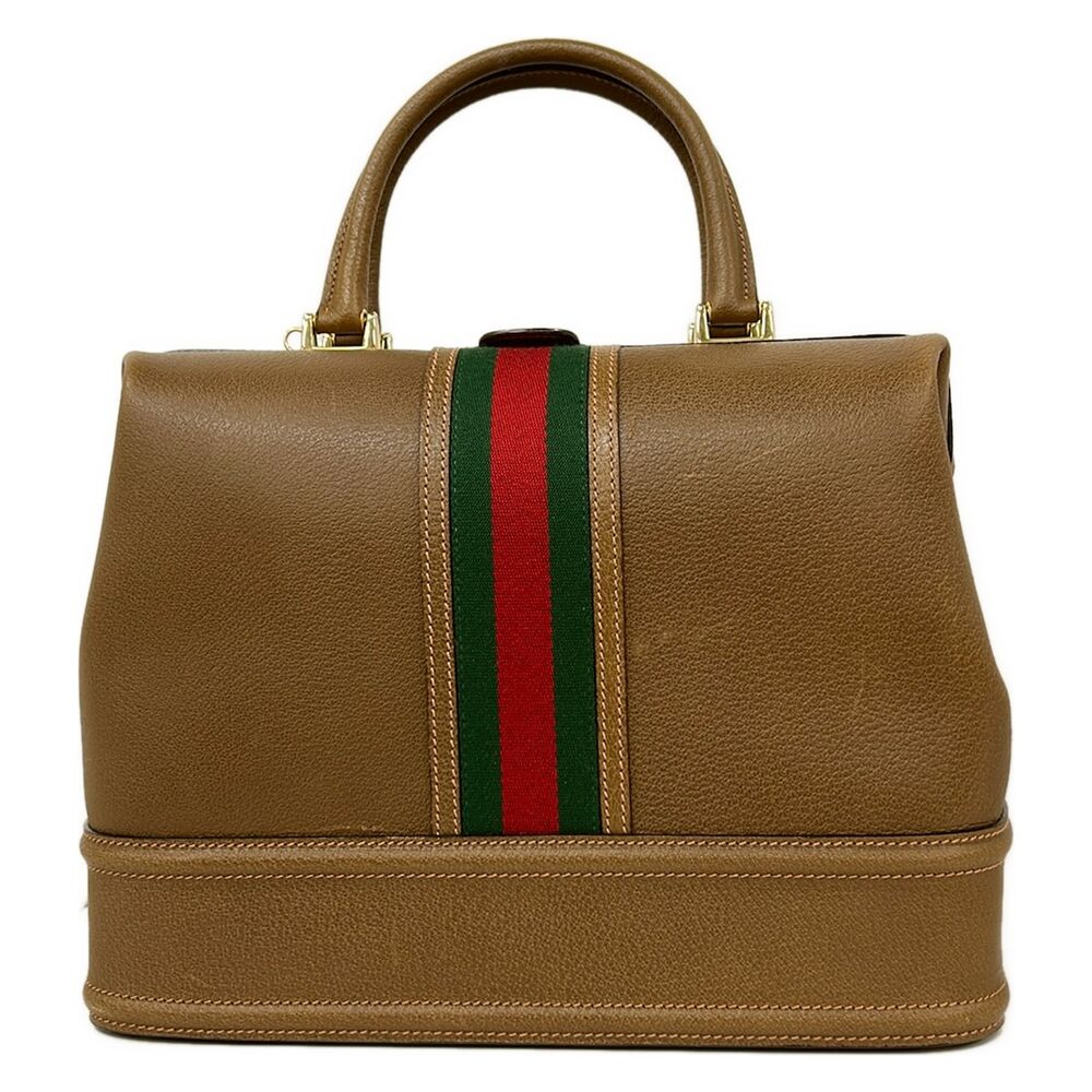 Gucci Shelly (Web) Boston Bag Brown Green Red Leather Canvas